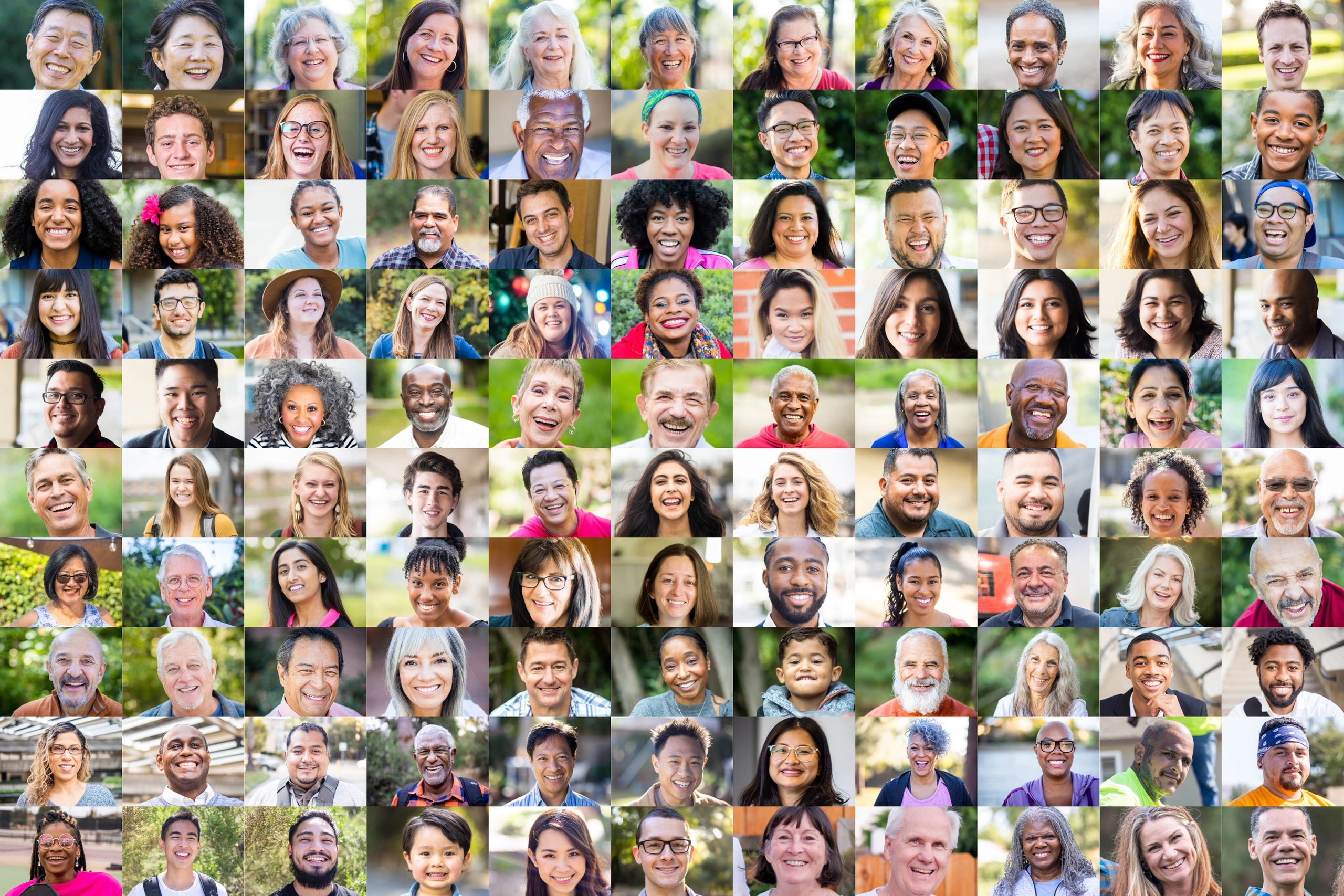 happy diverse people testimonial portrait